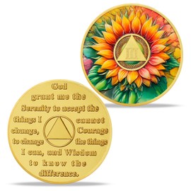 3 Year Sunflower Sobriety Coin - AA Chip Recovery Token - Sober Medallion with Serenity Prayer - AA Coin for Sobriety Gifts for Women and Men - Sober Gift Recovery Medal for AA Token Milestones