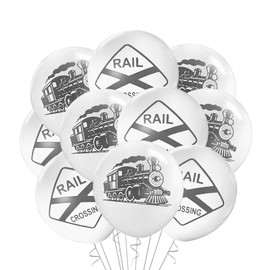 12 Count Train Balloons Latex, Train Birthday Party Theme Decoration, 12 Inch Standard Size, Minimalist Locomotive, Rail Transport Steam Enginem Railroad Crossing (Locomotive & Sign)