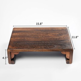 SINOBEST Low Wood Stool, Rectangular Bed Step Stool, Large Surface Step Ladder for Kitchen & Bathroom, Foot Rest Stool Under Desk, Portable Bed Table for Laptop and Tea