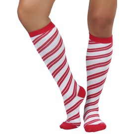 ToBeInStyle Womens Irresistible Shimmery Candy Cane Knee Socks - Red/White - OS