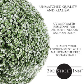3rd Street Inn Small Baby's Breath Topiary Ball - Artificial Plant Set - Indoor/Outdoor Wedding Party Decor - Faux Foliage Garden Sphere - Tree and Bush Substitute (7", 8 Pack)