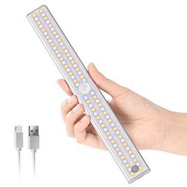 Wireless Under Cabinet Lights Motion Sensor Light Indoor, 80 LED Dimmable Closet Lights Rechargeable Under Cabinet Lighting, Magnetic Stick-on Light Under Counter Lights for Kitchen, Wardrobe, 1-Pack