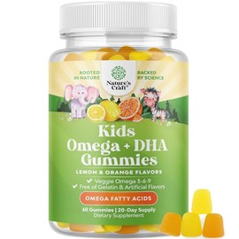 Gomitas Omega 3 para niños, sabrosas y deliciosas, perfectas gomitas DHA Omega 3,6,9 que apoyan huesos, cerebro, corazón, visión e inmunidad general de los niños, a base de plantas, gelatina y sin gluten, sin OMG