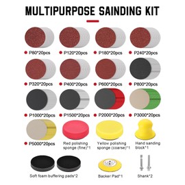 Wewink Plus 268Pcs 3-Inch Drill Sanding Polishing Pad Sander Attachment Kit, 80-5000 Grit Wet Dry Hook and Loop Sandpaper Discs for Die Grinder & Rotary Tools Accessories with 1/4" Shank Backing Pads