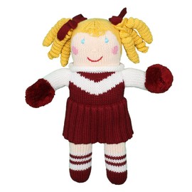Zubels Baby Girls’ Hand-Knit Cheerleader Doll, All-Natural Fibers, Eco-Friendly, 12-Inch, Maroon & White