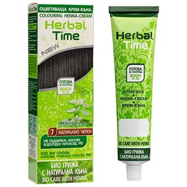 Herbal Time Henna Natural Cream Color Natural Black NÂº 7 | Henna Coloring Cream with Nettle Extract | Gray Hair Cover | Temporary Color Dye Cream | Ammonia Free, Sulfates Free, Parabens Free | 75 ml