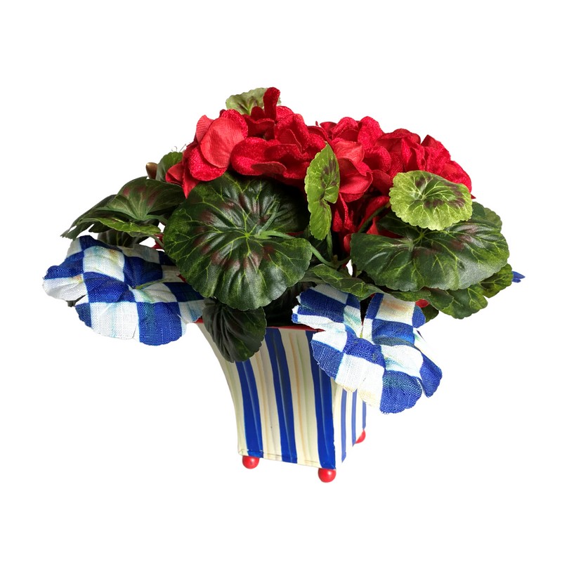 Mackenzie Childs Royal Check Potted Geranium Red Brand New, Original