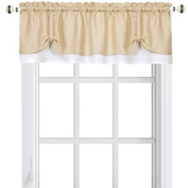 Woven Trends Two-Tone Window Curtain Valance, Double Layer Short Valance Small Window Curtains for Bathroom Living Room and Kitchen, Beige/White, 58" (W) x 14" (L) Valance