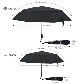TradMall Travel Umbrella, 42 Inches Windproof Automatic Strong Compact Folding Umbrellas for Rain Double Vented Canopy for Women and Men, Black