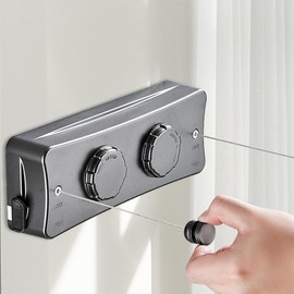 Yosuny Retractable Clothesline - 16.7Ft Twin Clothes Drying Laundry Line Indoor, Retractable Clothes Lines for Hanging Clothes Outdoor, Heavy Duty Retracting Clothing Line Wall Mounted, Shinygrey