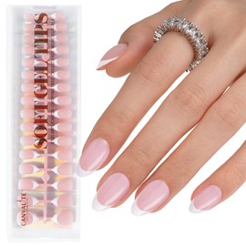 Canvalite Soft Gel French Tip Nails, 180 Pcs Almond Press on Nails for Women Flexible Pre-Painted White French Tip DIY Manicure Gifts for Women, Glue Not Included