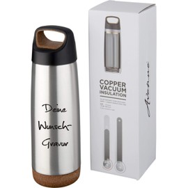Schmalz® Valhalla Sports Bottle with Engraving 600 ml Vacuum Insulated Flask Made of Copper Stainless Steel with Copper Insulation Leak-Proof (Silver, with Engraving)