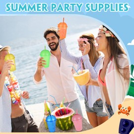 Teenyyou 12 Pcs 16 oz Slushie Cups with Dome Lids and Straws 2-in1 Detachable Spoon Straws Plastic Iced Coffee Cups Milk Maker Cup for Birthdays Summer Party Supplies, Multiple Colors