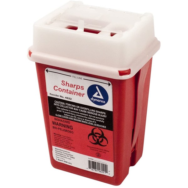 Dynarex Sharps Container - Biohazard Phlebotomy Needle Disposable - Puncture Resistant - One Handed Use - 1 Quart