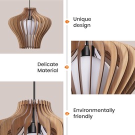 CEOTIS Farmhouse Chandelier for Bedroom, 16" Mid-Century Artisan Luxe Wood Ceiling Pendant Light for Dining Room, Kitchen, Living Room, Entryway