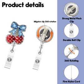 4th of July Badge Reel,Fun Cherry Acrylic Badge for ID Card Badge,250th Anniversary Telescoping Retractable Badge Holder Alligator Clip Accessories for Nurse,Medical Worker,Nursing Student,Teacher