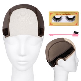 Wood Homing Lace Wig Grip Cap for Women - 4x5 Transparent Lace Front Wig Cap with Eyelashes Hairline Comb Non Slip Adjustable Gripper with Velcro Headband for Keeping Glueless Wig In Place (Brown)