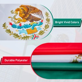 Mexico Flag 3x5 Ft Polyester National Country Flags Vivid Color and Fade Proof Flag Hanging Anti-Tear Decoration Flag with Double Stitched Polyester and Brass Grommets Mexican Flag for Indoor Outdoor (2PCS)