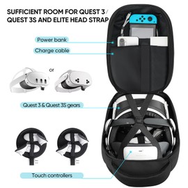 BnLnHOGVR Hard Carrying Case for Oculus Meta Quest 3/Quest 3S/Quest 2, Accessories VR Headset with BOBOVR S3/M3 Pro and Kiwi Design Battery Head Strap, Controller, Ideal for Travel Storage