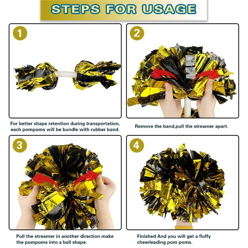 Lovecheer 2PCS Pom Poms Cheerleading Gold and Black Metallic Cheer