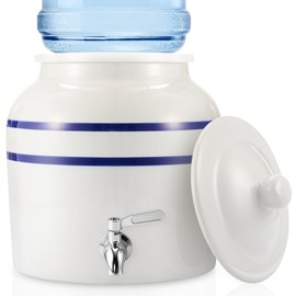 FillTouch Ceramic Water Dispenser Crock Water Dispenser with 304 Stainless Steel Faucet, Valve and Lid for 3 to 5 Gallon Jugs Porcelain Cooler for Home, Office, Indoor, Outdoor, Party Use