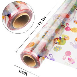 JOYIT 100ft Easter Cellophane Wrap Roll with Egg (17.5 in x 100 ft) - 3 Mil Thick Easter Wrapping Paper Roll, Easter Cellophane Bags for Baskets Candy Gift Wrapping