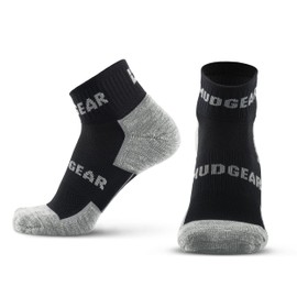 MudGear Quarter Length Trail Running Socks - Merino-Wool Hiking Sock for Women and Men for Sport, Gym, Running, Basketball, Football, Military, Work etc. - 1-Pair Large Black Cushioned Athletic Socks