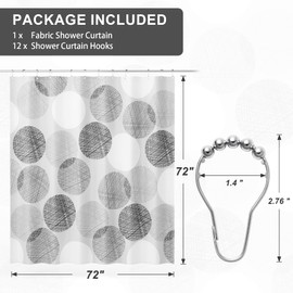 AmazerBath Grey Shower Curtain, Washable Cloth Gray Dots Shower Curtain Sets with 12 Metal Shower Curtain Hooks, Rustic Waterproof Farmhouse Fabric Shower Curtains for Bathroom Decor, 72x72 Inches