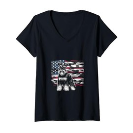 Womens Miniature Schnauzer American Flag USA Flag V-Neck T-Shirt