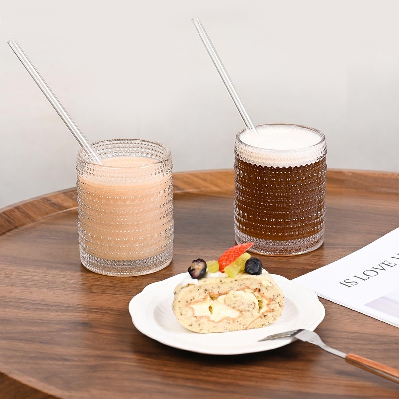 WANYISHUN Set of 4 Hobnail Drinking Glasses,12 Oz Romantic Water