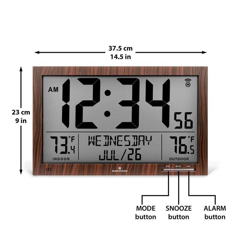 MARATHON Atomic Full Calendar Clock with Extra Large Digits Indoor