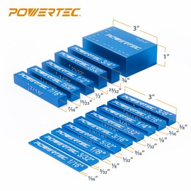 POWERTEC 15pcs Setup Blocks Height Gauge Set, Router Table Setup Bars for Router Bit/Table Saw Blade Height, Band Saw, Drill Press, Aluminum Marking Gauge for Carpenter, Woodworking (71843)