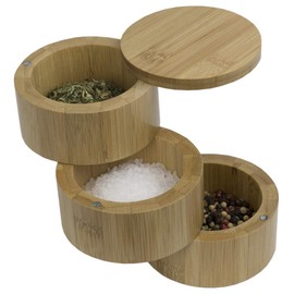 Home Basics Bamboo Swivel Salt Box with Magnetic Lid, Natural Honey (3 Tier)