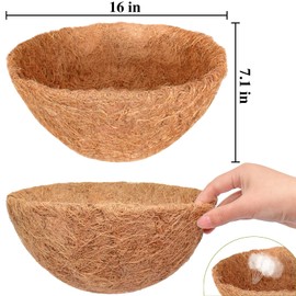 Halatool 2PCS 16 Inch Coconut Liners Coco Coir Hanging Basket Liners 100% Natural Coco Fiber Liners Round Coco Liners for Planters Flowers Vegetables