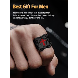 Oaldilee Jerusalem Cross Ring Black Masonic Knights Templar Ring Christian Rings for Men Women,Size 12