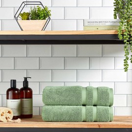 Christy Chroma Hand Towels Set | Set of 2 | Highly Absorbent Heavyweight 675GSM | Bold and Bright | Soft Velvety Smooth Bathroom Shower Towels | 100% Cotton | Jade Green