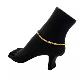 Hiphopstylist Twisted ROPE CHAIN ANKLET BRACELET 3mm 9.75" inch 14K ITALY GOLD PLATED