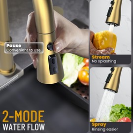 FROPO 3 Hole Kitchen Faucet with Soap Dispenser, Gold Kitchen Faucet with Pull Down Sprayer and Separate Single Side Handle 3 Pieces, Stainless Steel High Arc Kitchen Sink Faucet