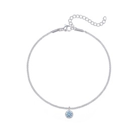 Wellike Silver Ankle Bracelets For Women Waterproof March Birthstone Anklets Adjustable Sparkly Chain Silver Plated Stainless Steel Anklet Non Tarnish Jewelry