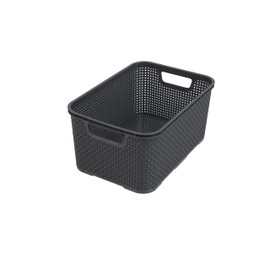 BranQ - Home Essential universeller, multifunktionaler Korb in Rattan Design, Grösse S 7l, BPA-frei Kunststoff PP, Anthrazit, 28,5x19,5x12,9 cm