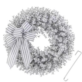 Kuimen Winter Wreath, Silver Christmas Front Door Wreaths. This Wreath Comes with a Door Hanger and a Bows, for Winter and Winter Decorations. for Decorate Doors, Windows, and fireplaces.