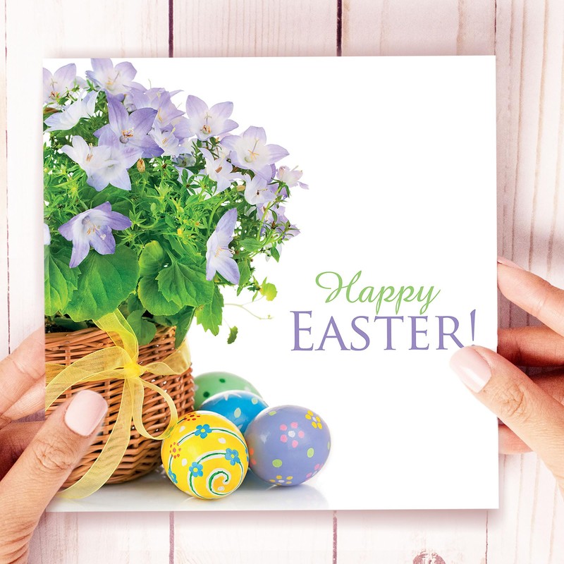 Easter Cards - Basket and eggs, pack of 5, with