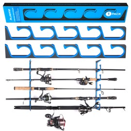PLUSINNO Orange H5 Horizontal Fishing Rod/Pole Holders for Garage, Wall or Ceiling Mounted Fishing Rod Rack, Aviation Aluminum Fishing Holder Holds up to 10 Rod or Combos or Nets Storage Racks