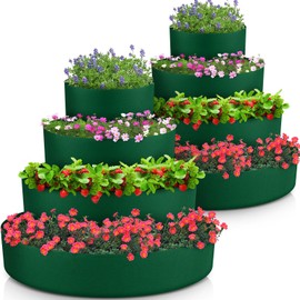 Ninehaoou 8 Pcs Tiered Strawberry Planter Fabric Raised Garden Planting Beds Heavy Duty Plant Grow Bags Breathable Non Woven Container for Vegetables Flower Herbs Gardening Outdoor (Green)