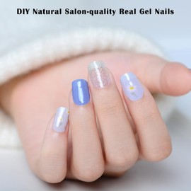 22pcs Nail Strips UV Free Nail Stickers Long Lasting Gel Nail Polish Strips Gloss Nail Wraps with 2 Prep Pad, 1 Nail File (Blue Sunflower T114)