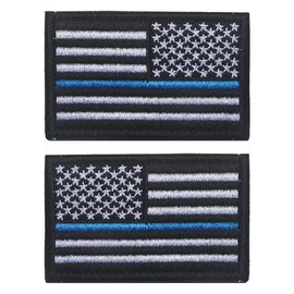 2 PCS AliPlus America Thin Blue Line Flag Patches Standard and Reverse Embroidered Tactical Morale Patch Hook and Loop(Black White)