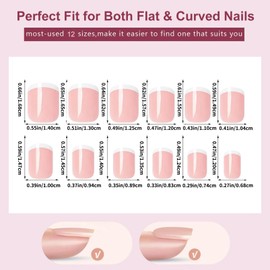 French False Nails - 240Pcs Pink Square Press On Nails Short - Fake Nails French Tip False Nail Kit - Stick on Nails with Glue - Full Cover False Nails & Accessories Set for Women Girls Nails Art