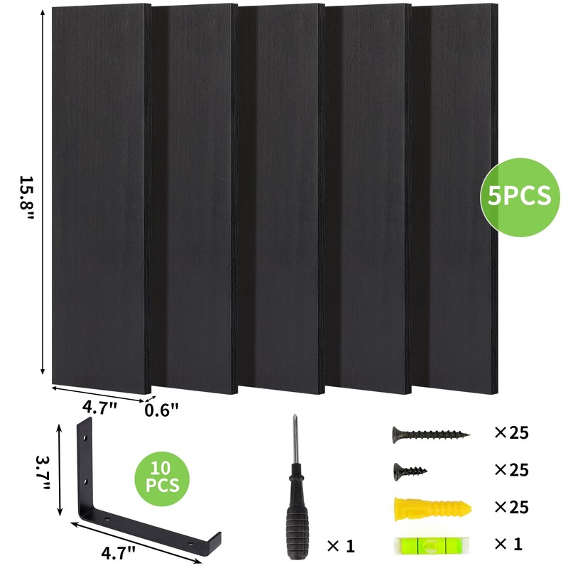Fixwal Floating Shelves Set of 5, Width 4.7 Inches Black