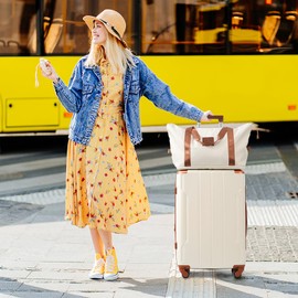 Merax Luggage Set 6 Piece Expandable Lightweight ABS Hardshell Suitcases with Wheels, Corner Guards (White Brown, 6 piece set)