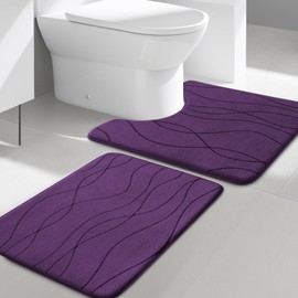 YIHOUSE Memory Foam Purple Bathroom Rug Sets 2 Piece, Ultra Absorbent Bath Mat for Bathroom - Non-Slip Machine Washable & Dry Quickly, 2 Piece Bathroom Mat Set, Purple
